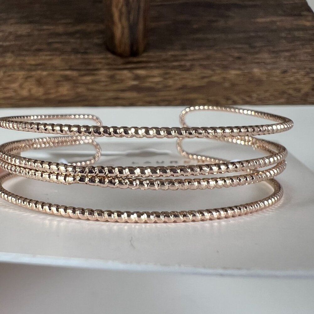 Lauren Conrad Rose Gold-Tone Triple-Row Textured Hoop Bracelet - Picture 2 of 3